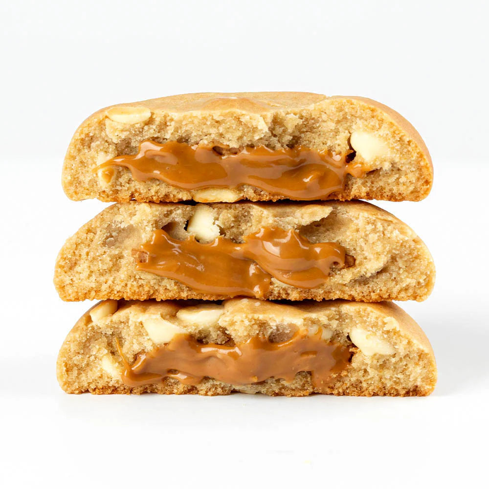 White chocolate cookie with a caramel centre